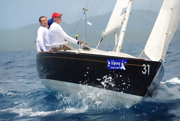 Mo Pristas racing a sailing yacht at the BVI Spring Regatta in the British Virgin Islands